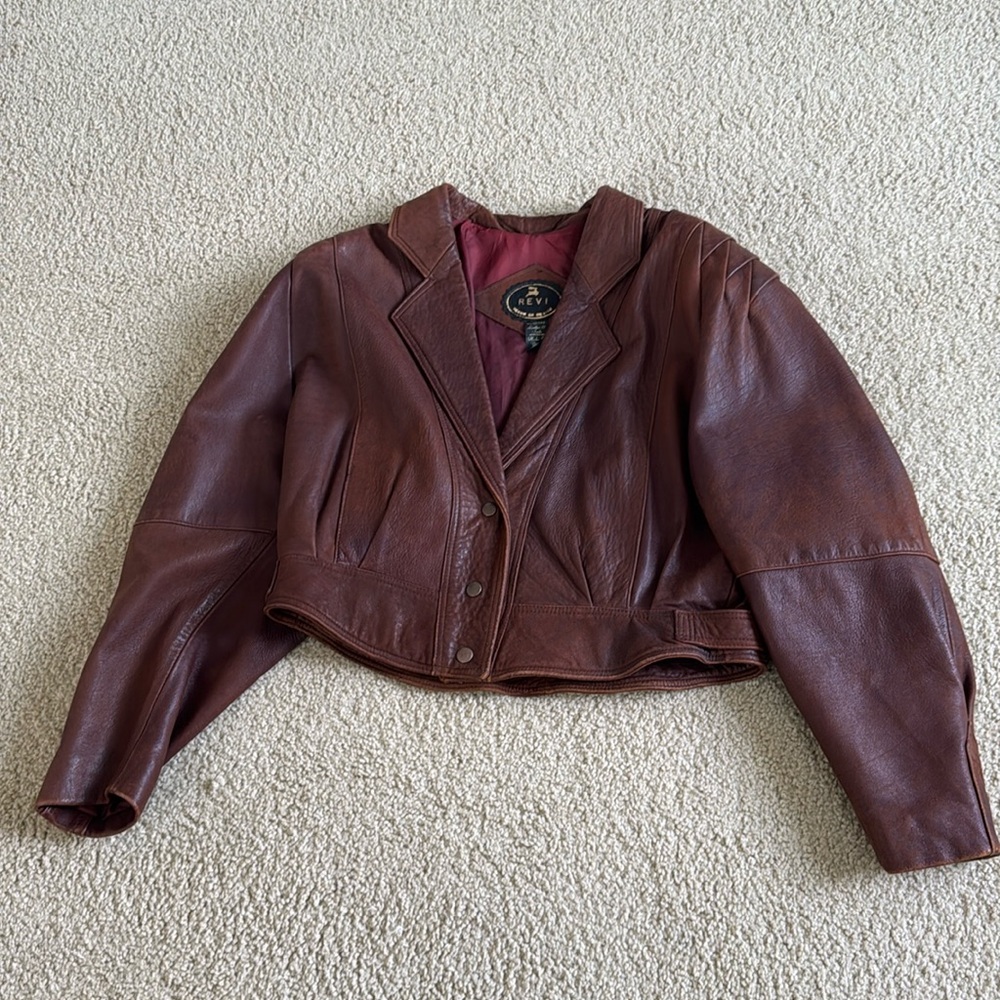 Cropped Leather Bomber Jacket